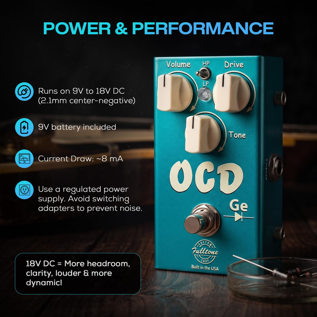 Fulltone Custom Shop OCD-Ge Germanium Obsessive Compulsive Drive Pedal alternate product view 7 — Slide 7 of 8