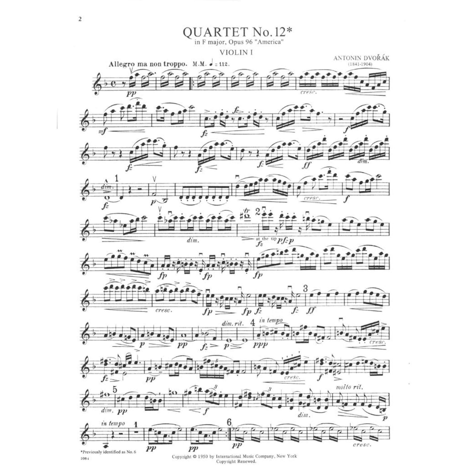 Dvorak, Antonin String Quartet No.12 in F Major Op. 96 American Two Violins, Viola & Cello Paganini — Slide 2 of 2