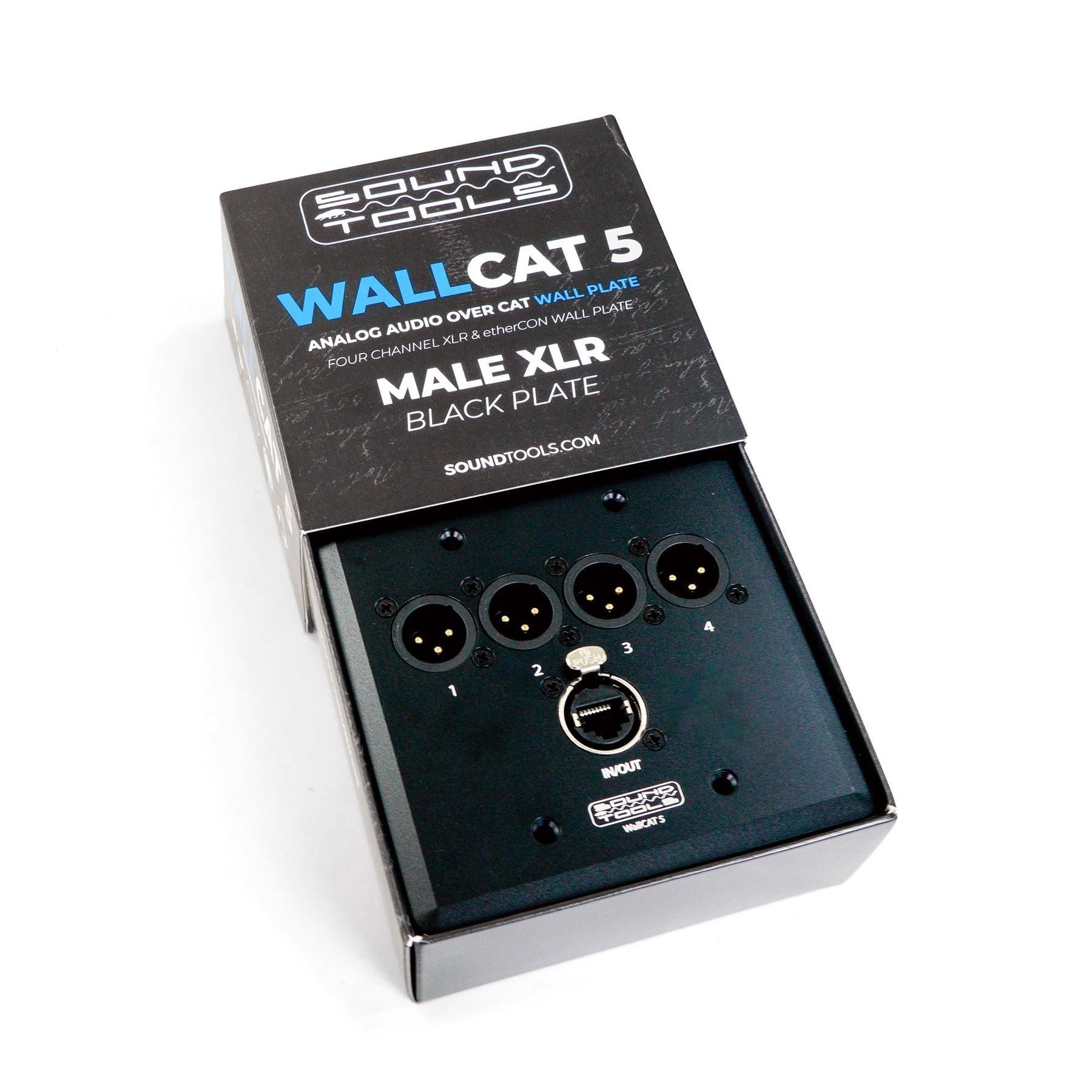 SoundTools Wall CAT 5 Female XLR Black – 4-Channel Audio Over Shielded CAT Wall Plate with etherCON – Solderless XLR Panel for Analog/AES3/DMX Signals for Studio, Stage & AV Use — Slide 3 of 3