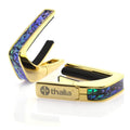 Thalia 24k Gold Finish Capo with Blue Abalone Inlay – Premium Guitar Capo with Universal Fretpads for Acoustic, Electric, 6 & 12-String, Classical & Ukulele – Smooth Tuning & Elegant Design