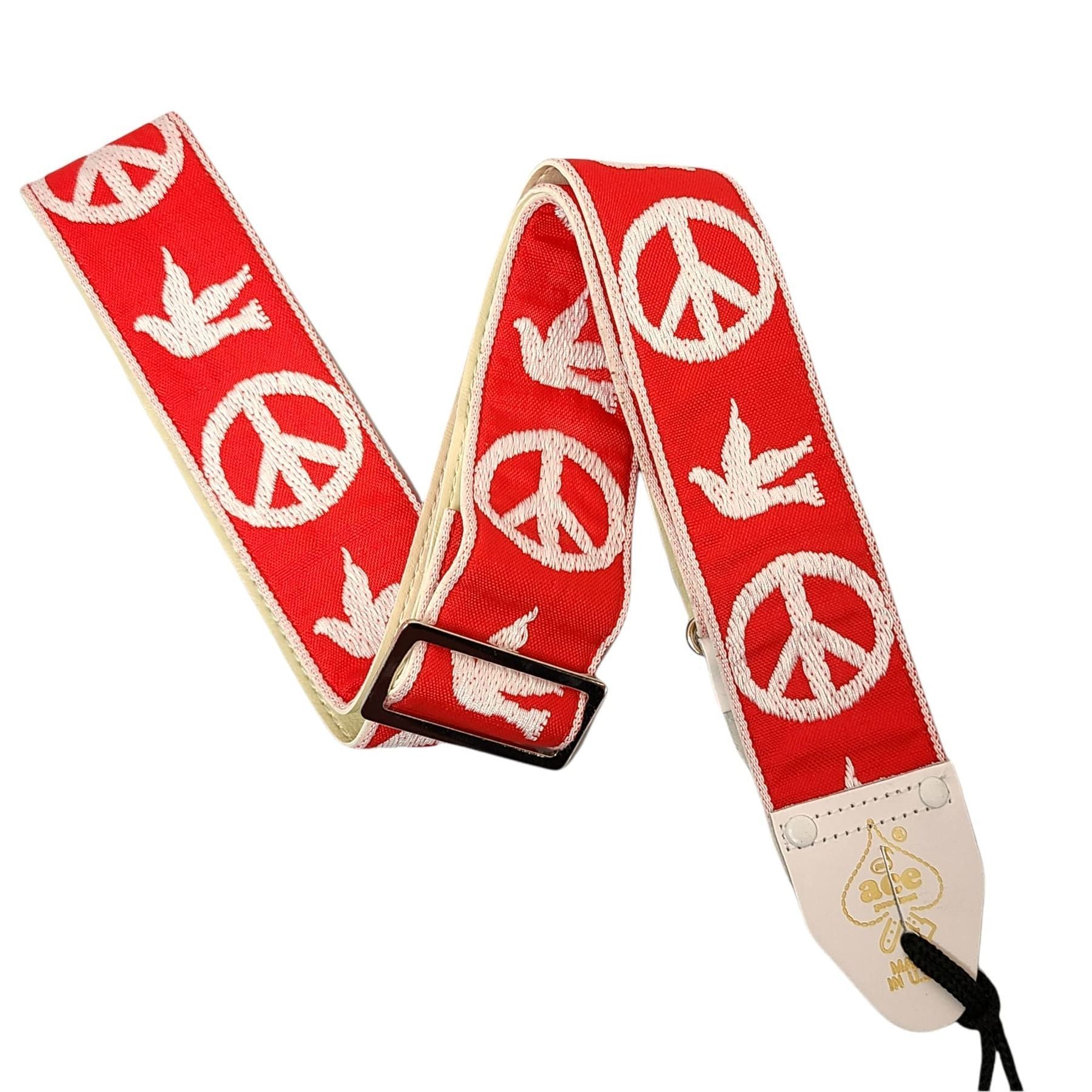 D'Andrea Ace Vintage Reissue guitar strap in Peace & Dove Red design — Slide 6 of 6