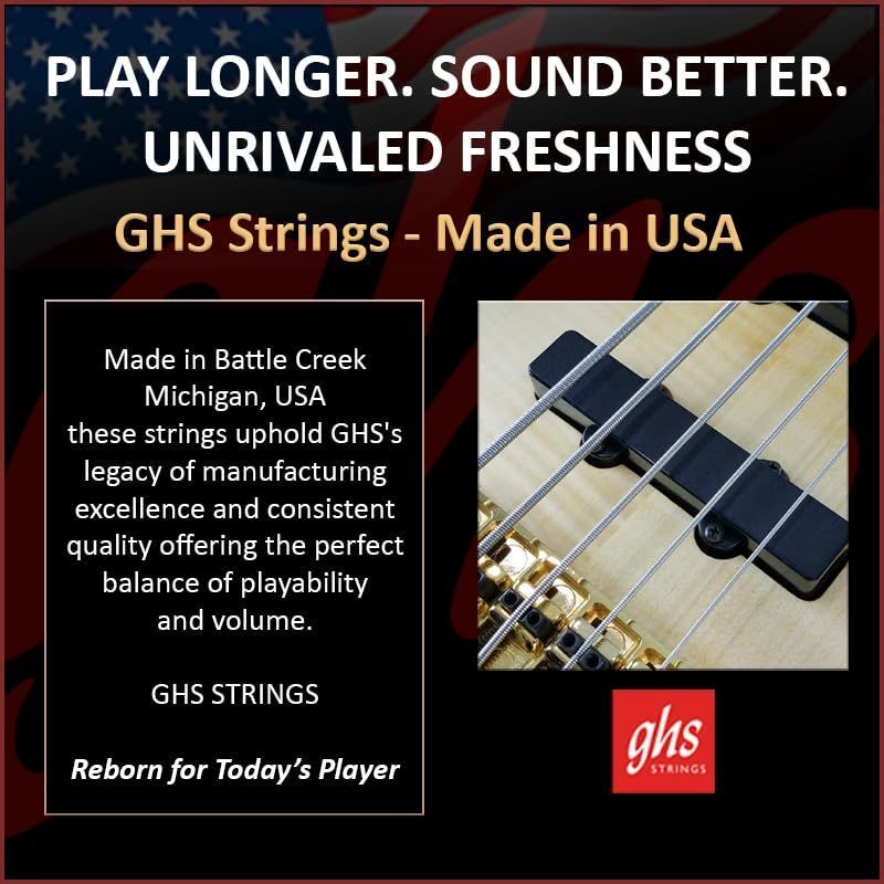 GHS Strings – Pressurewound Bass Guitar Strings – 5-String Bass - Alloy 52 Rollerwound for Smooth Feel, Bright Punchy Tone & Reduced Finger Noise – Medium Gauge – M7200-5 SET - 44-128 - Pack of 2 — Slide 6 of 9