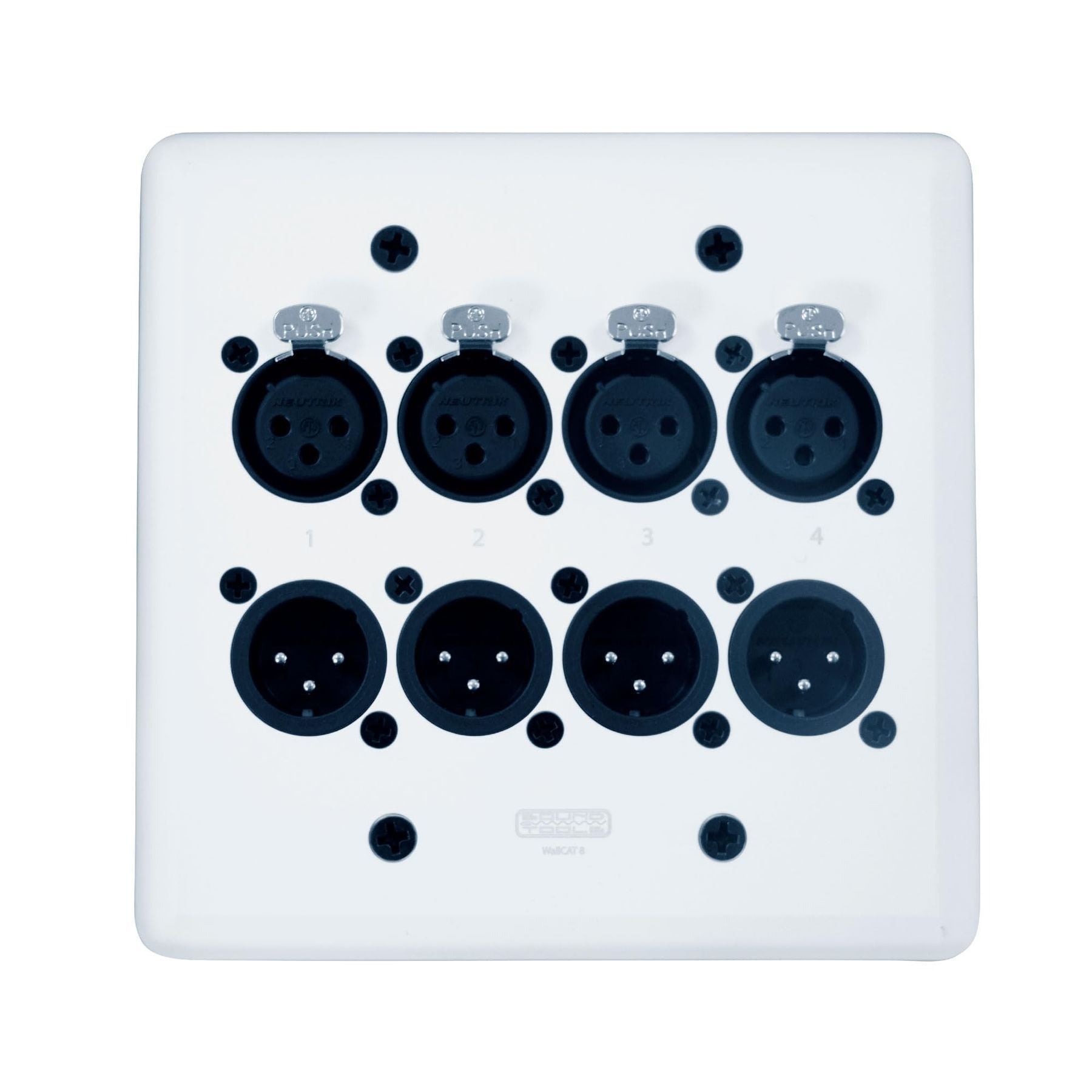 WallCAT 8 - Analog, AES3, DMX and intercom 4 Channel Wall Plate NO Solder Required (White) — Slide 1 of 6