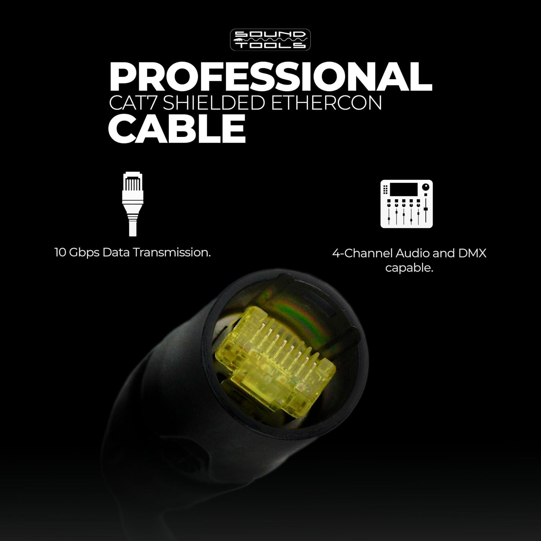 SuperCAT 7 Shielded EtherCON Cable (200 feet, Black) - Flexible Polyurethane Jacket, Neutrik Connectors, 10Gbps Speed, CAT7 Standard — Slide 3 of 6