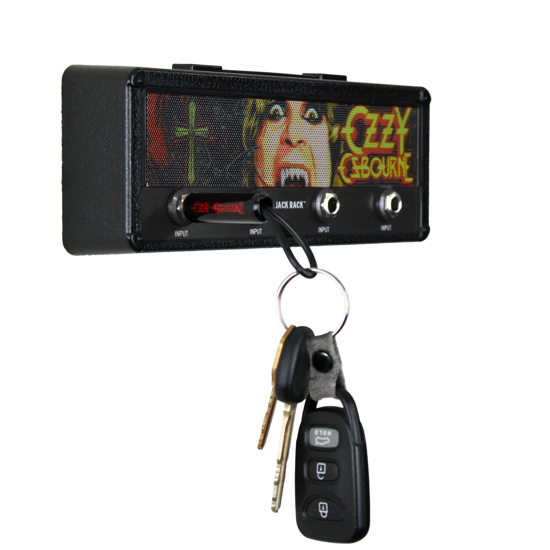 P Pluginz Ozzy Osbourne Jack Rack key hanger — car keys hanging from one input jack — Slide 5 of 9