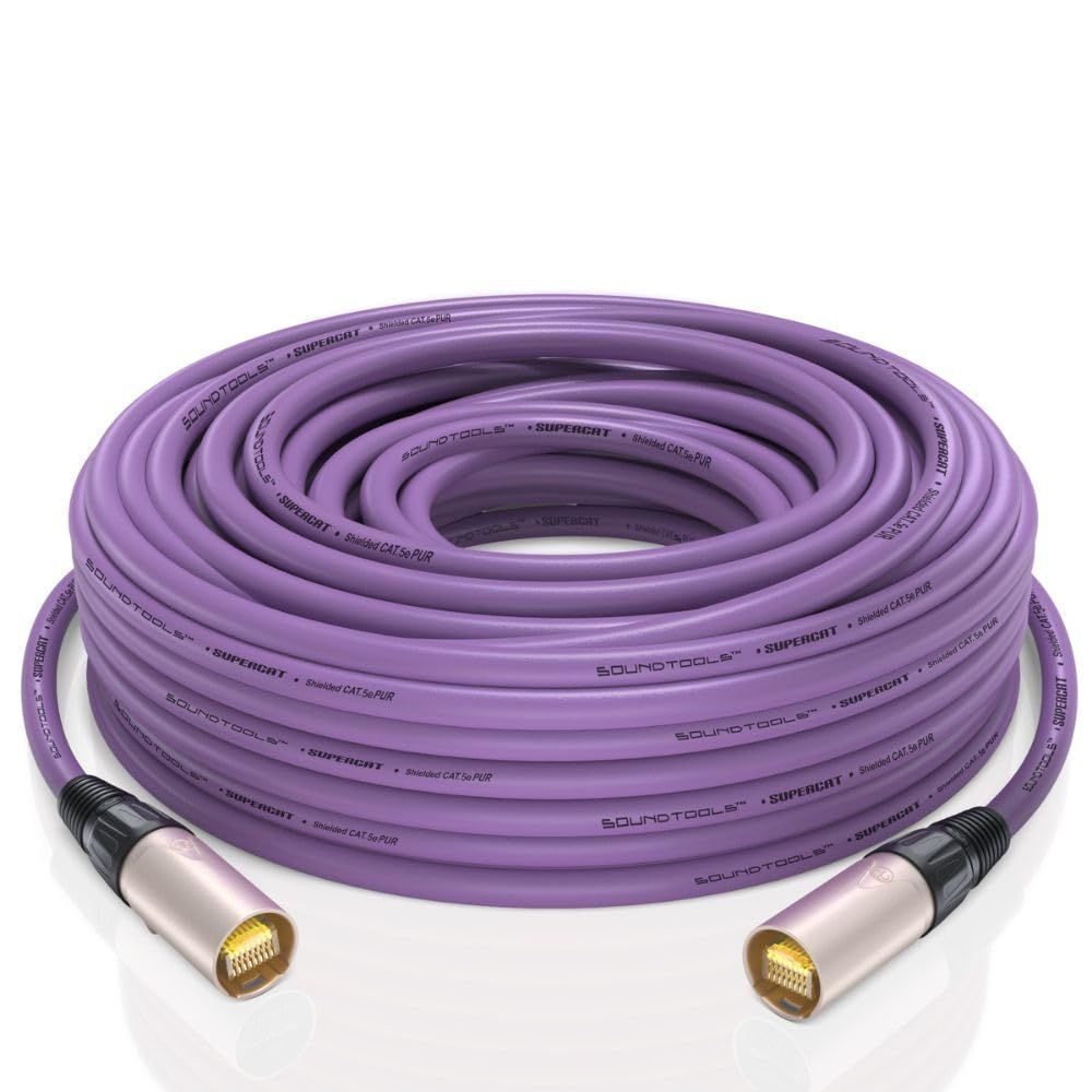 Sound Tools SuperCAT Professional Grade Shielded CAT5e etherCON Cable – High-Speed Ethernet Cable with 6Gbps Data Transfer – Flexible Polyurethane Jacket & Neutrik Connectors (150 feet, Purple) — Slide 1 of 5