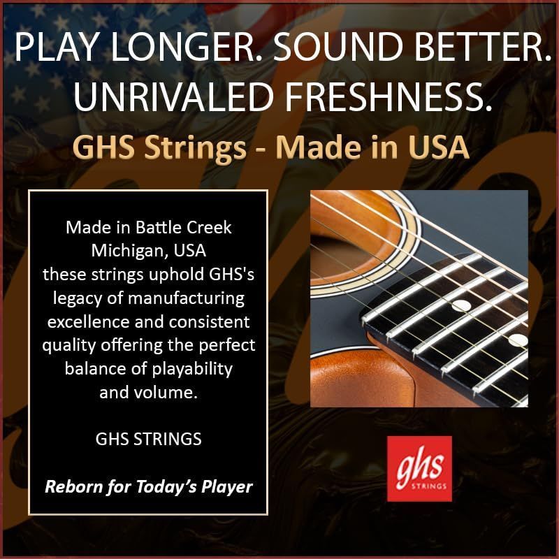 GHS Strings - Americana Phosphor Bronze Acoustic Guitar Strings – Cryogenically Treated for Long Life & Bright Rich Tone – Brass Plated Cores & Singles – (LT) Light Gauge – 12-54 - S425 SET (3 SETS) — Slide 6 of 9