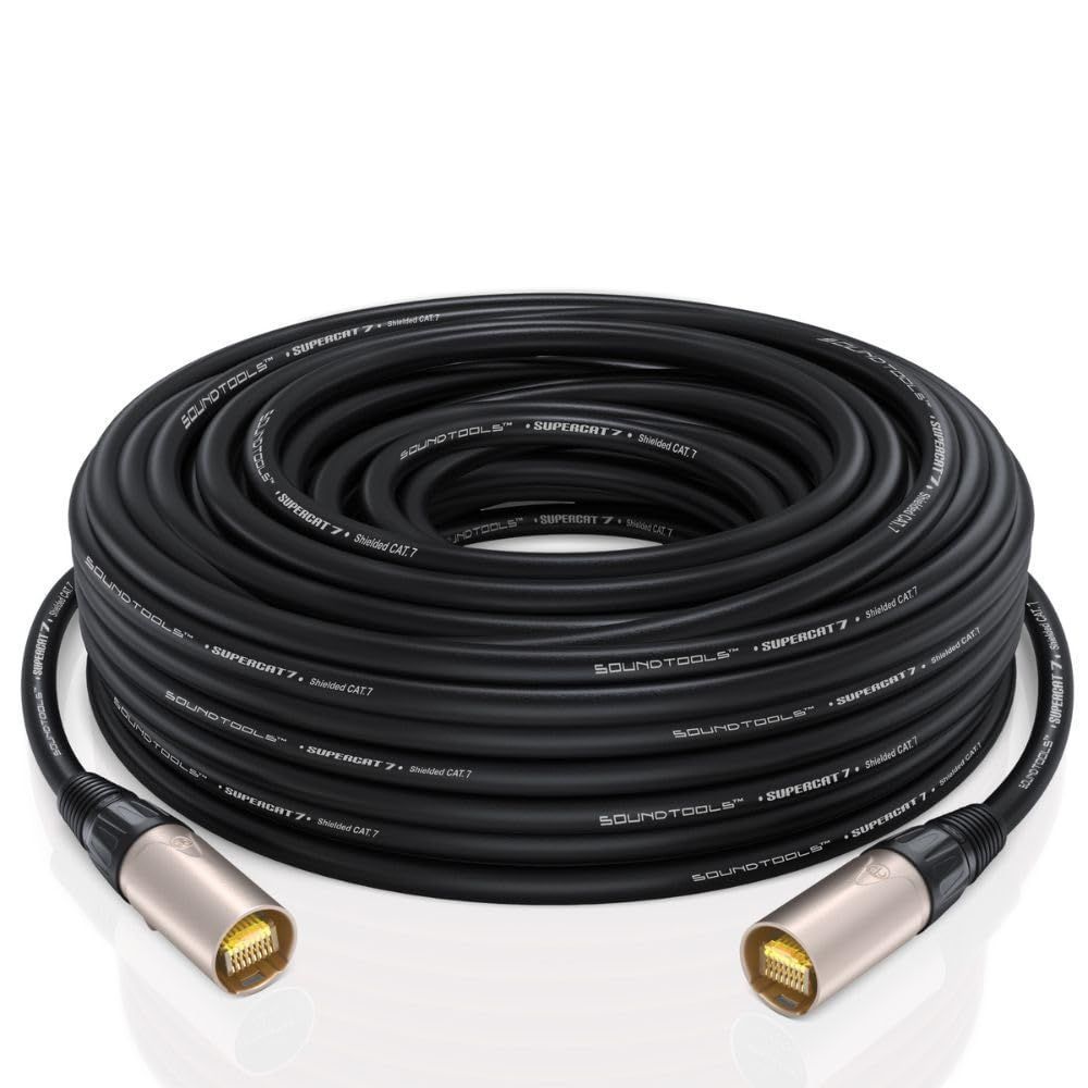 Sound Tools SuperCAT Professional Grade Shielded CAT5e etherCON Cable – High-Speed Ethernet Cable with 6Gbps Data Transfer – Flexible Polyurethane Jacket & Neutrik Connectors (25 feet, Black) — Slide 1 of 5