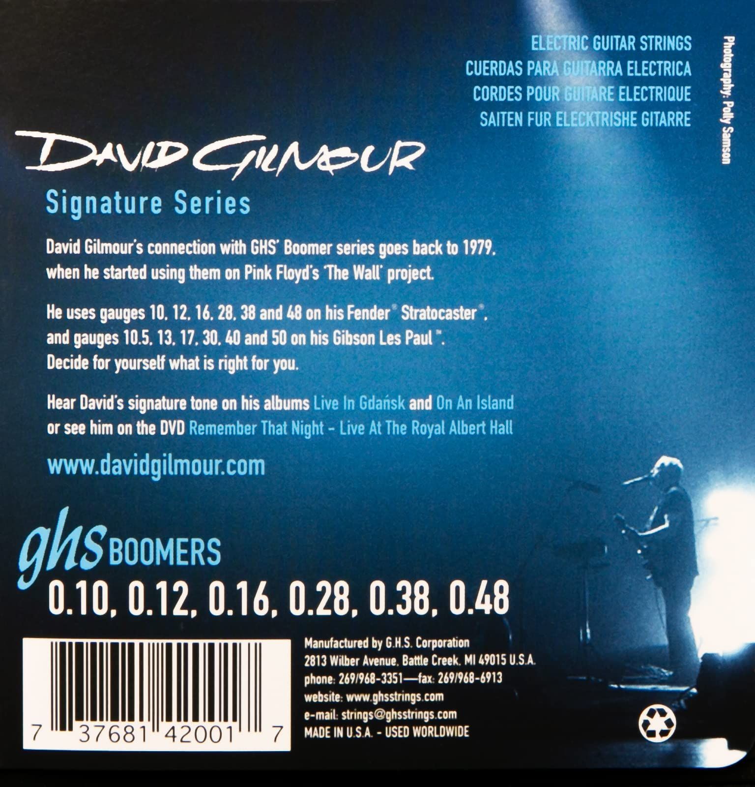 GHS Boomers - David Gilmour Signature Blue Electric Guitar Strings - GB-DGF – Nickel Plated Steel - Classic Rock Tone, Long Lasting Bright Sound, Professional Gauge 10-48 – (4 PACK) — Slide 9 of 9