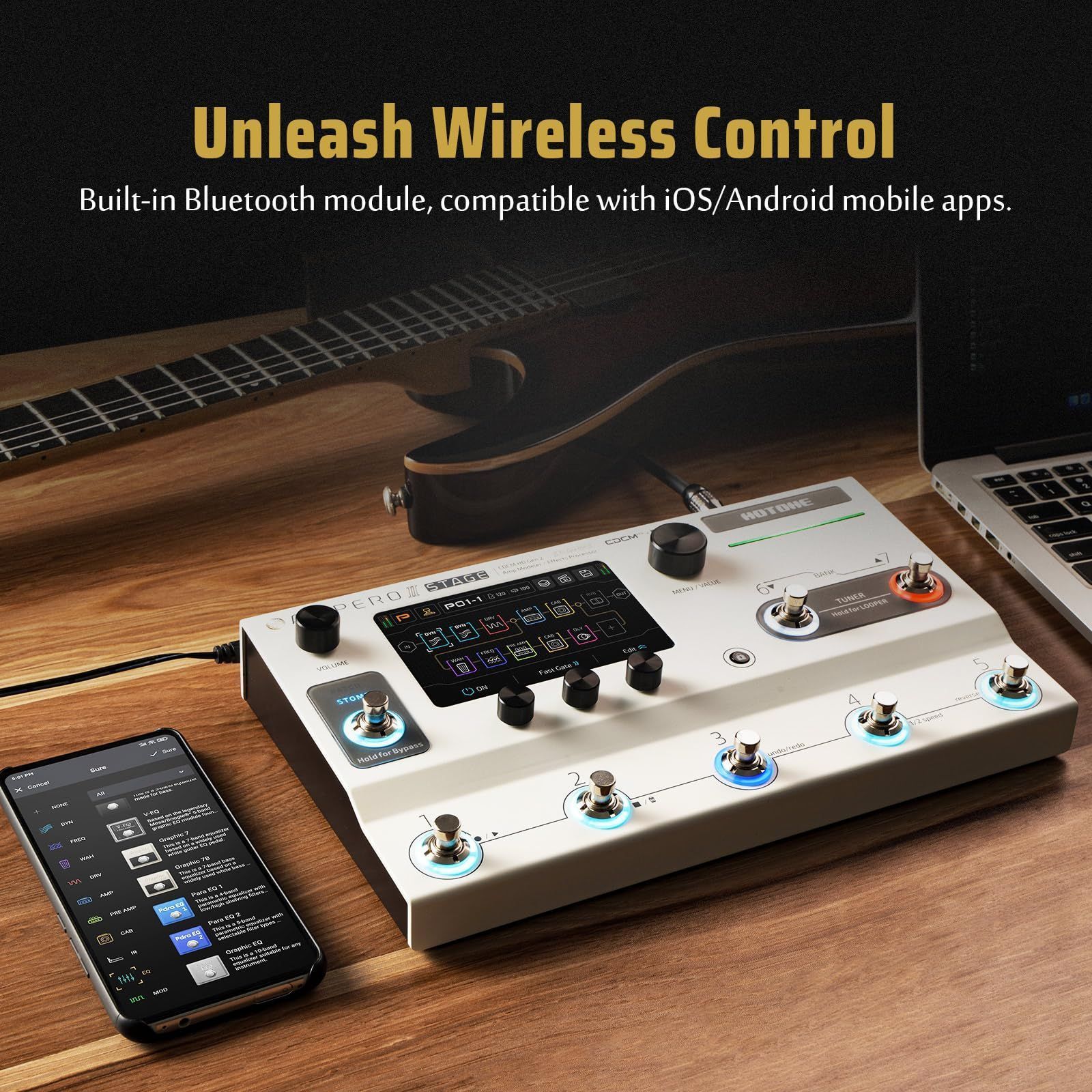 HOTONE Multi-Effects Pedal Dual Effect Chains with FX Loop MIDI I/O Stereo OTG USB Audio Interface Touch Screen Ampero II Stage(Include 10 PCS Additional Footswitch Toppers By VOLKTONE) — Slide 6 of 7