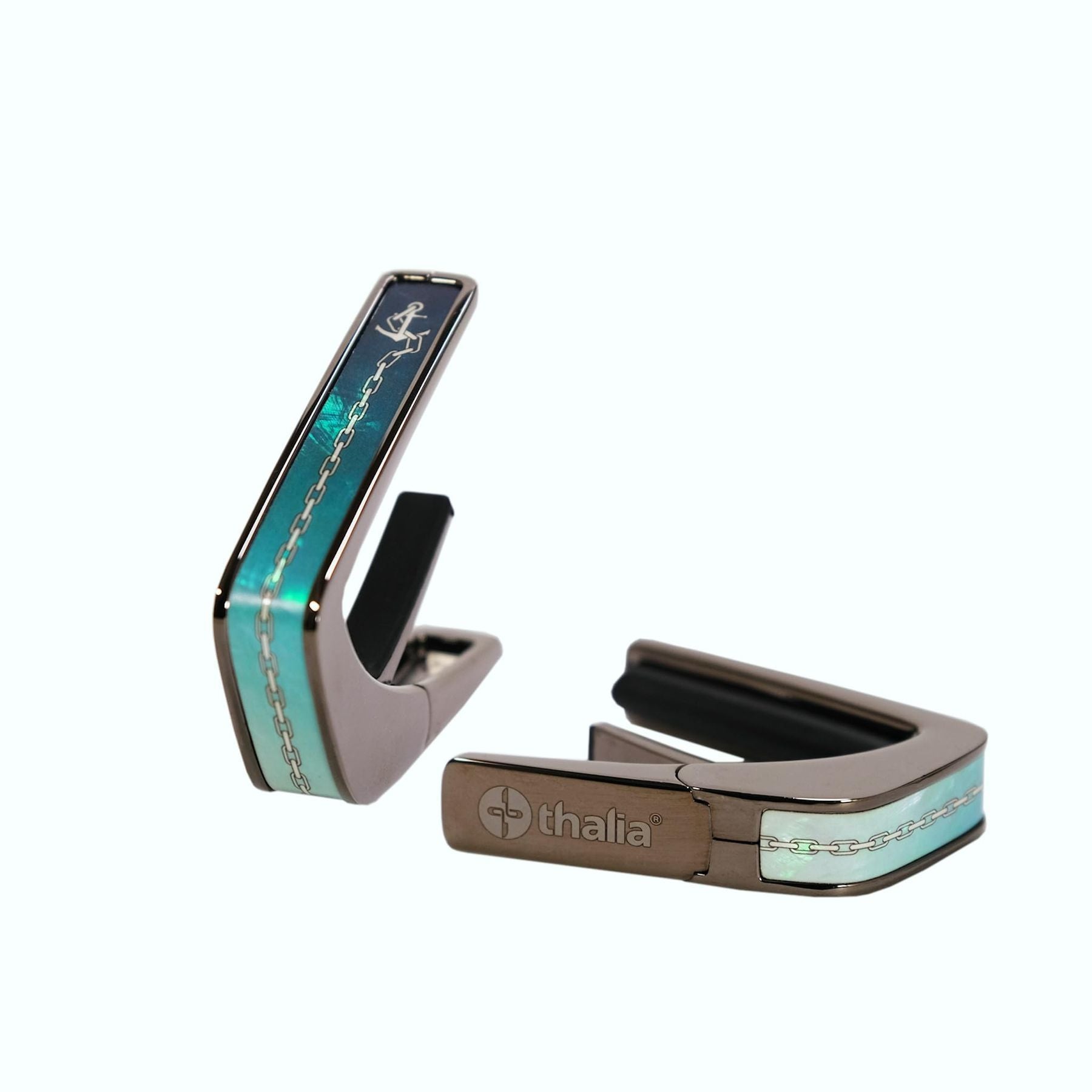 Thalia Guitar Capo - Deluxe Series (New Model with (2) Universal OctaveTouch Fret Pads) Black Chrome - Fouled Anchor — Slide 1 of 5