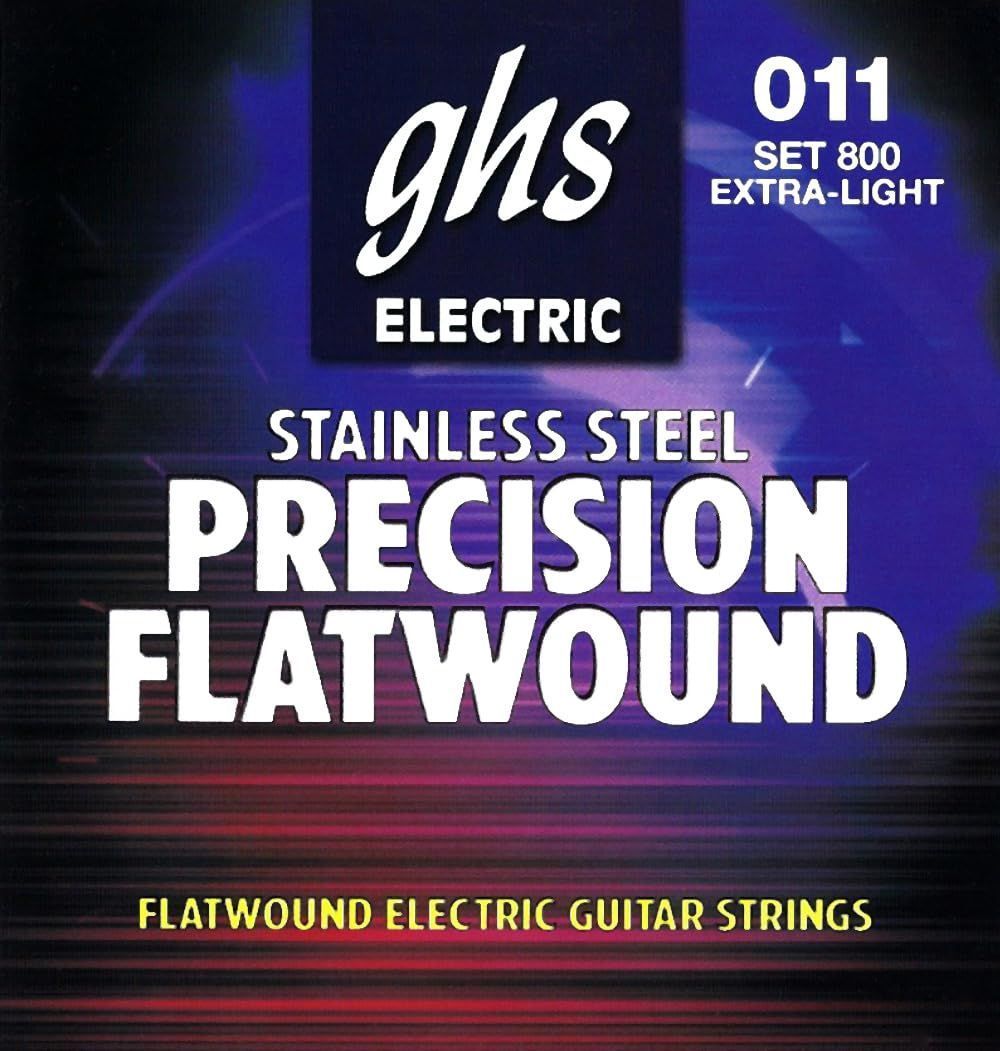 GHS Strings - Precision Flatwound - Electric Guitar Strings - Stainless Steel - High Volume - Polished Smooth - XL - Extra Light Gauge (800 SET) - 11-46 — Slide 1 of 9