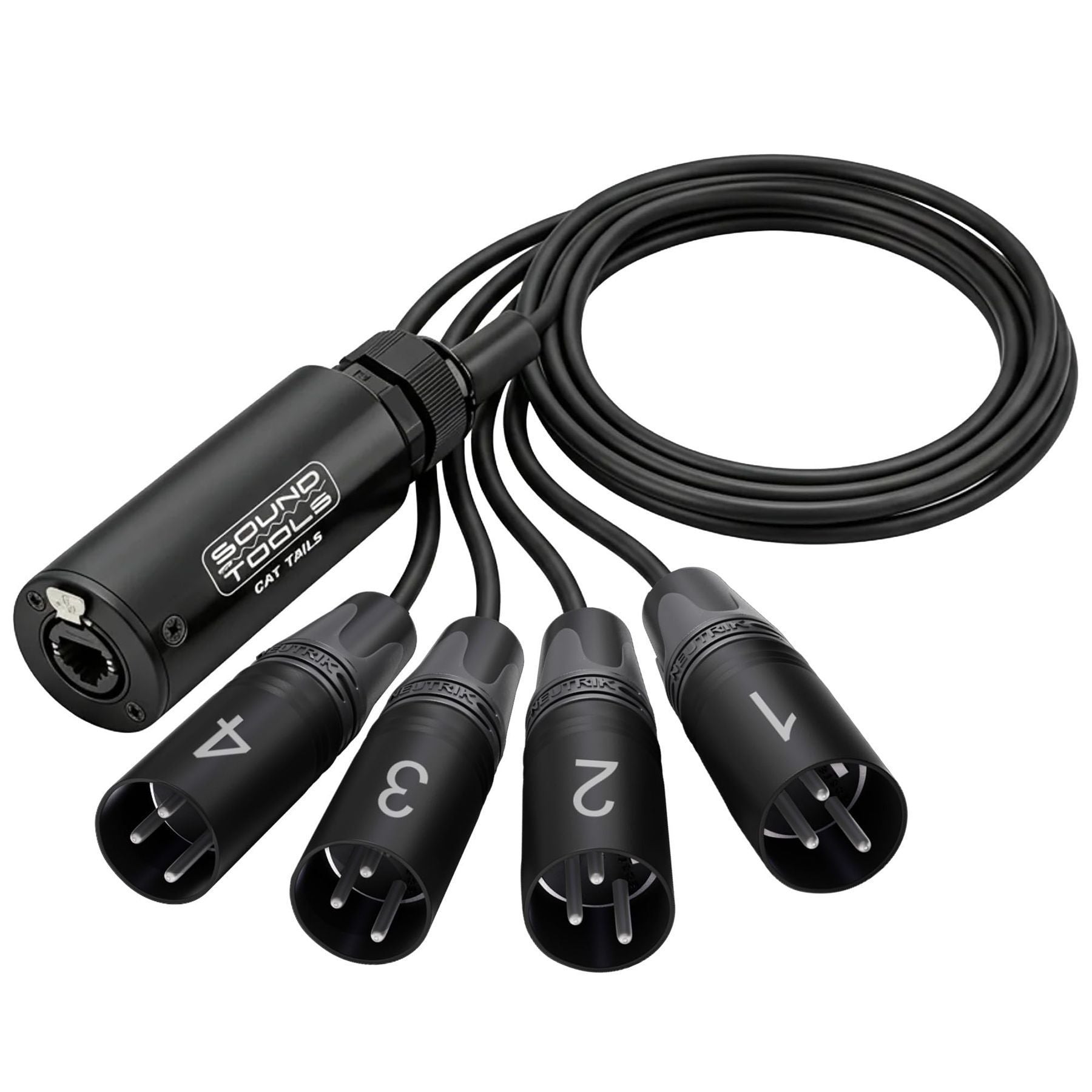 SoundTools CAT Tails Male – 4 Channel Male XLR to RJ45 Adapter – Analog Audio Over CAT5e/6/7 – Neutrik Connectors – Mogami AES3 Grade Cable – Durable Aluminum Housing for Stage, Studio & Live Sound — Slide 1 of 7