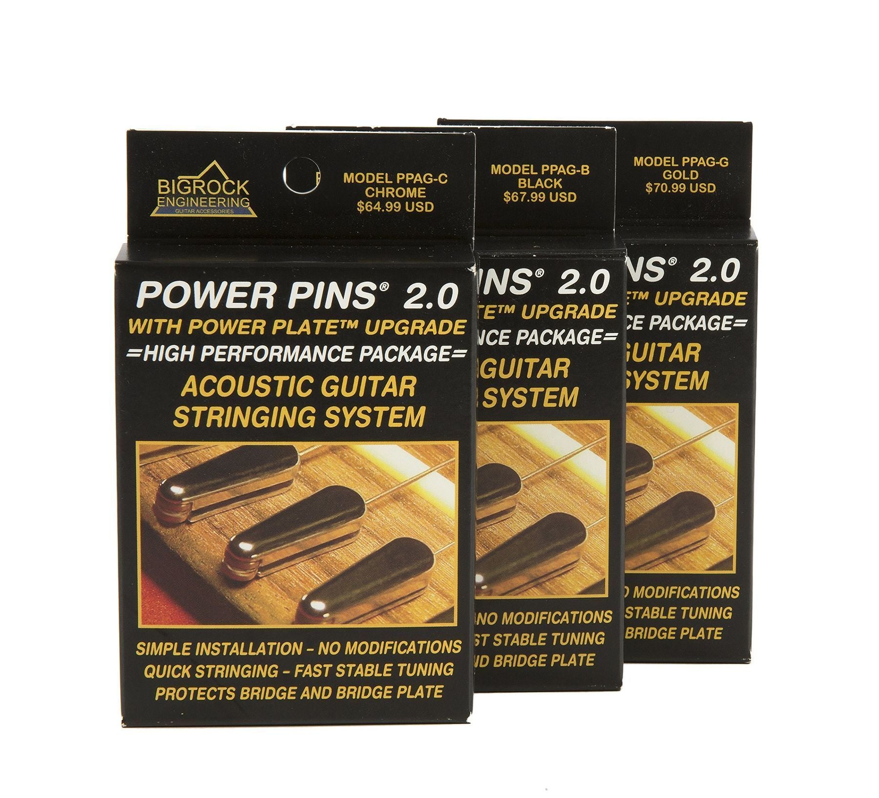Power Pins 2.0 black-chrome acoustic-guitar bridge-pin system — black, chrome and gold Power Pins retail packages — Slide 7 of 7