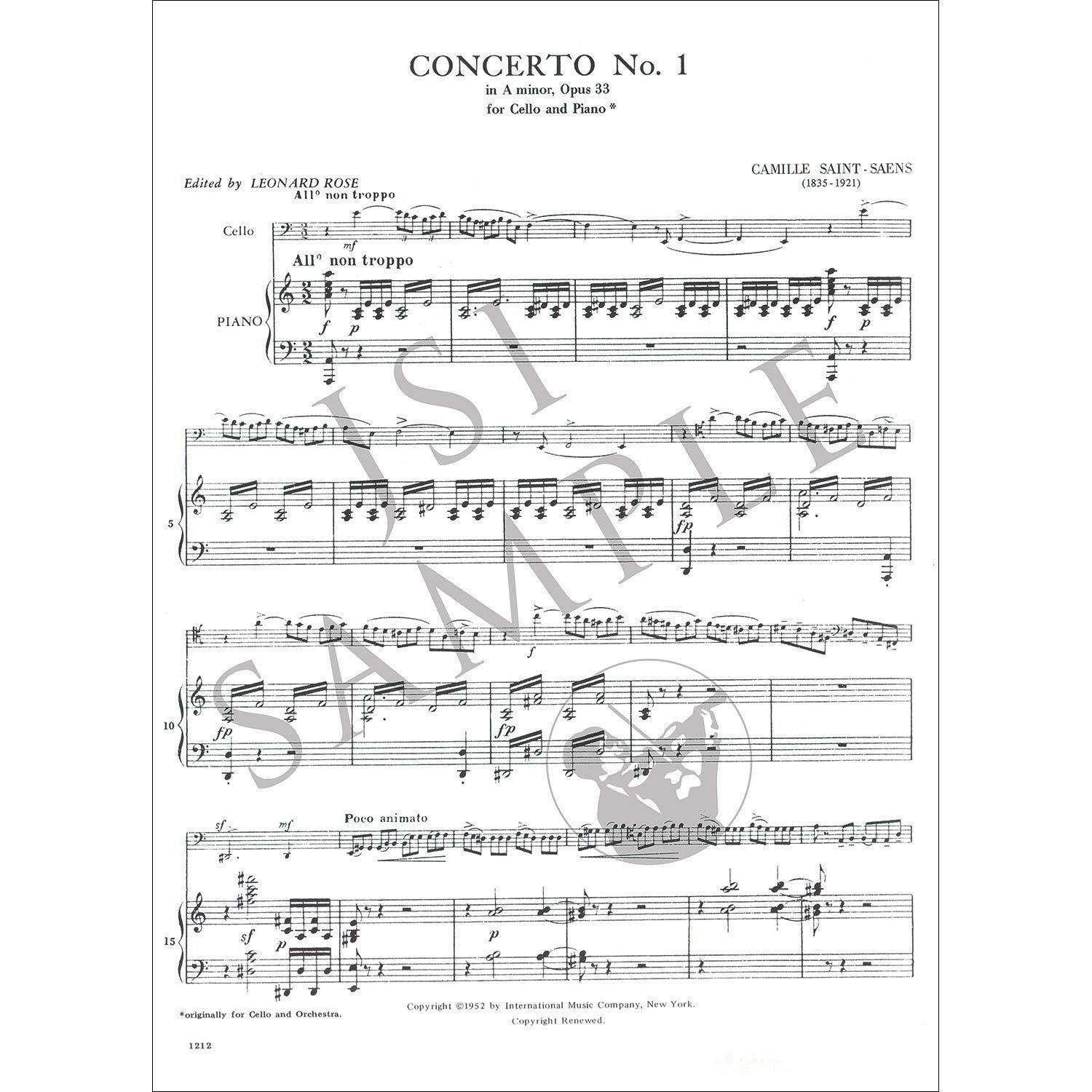 Concerto no. 1 in A Minor, op. 33, cello and piano (Rose); Camille Saint-Saens (International) — Slide 2 of 2