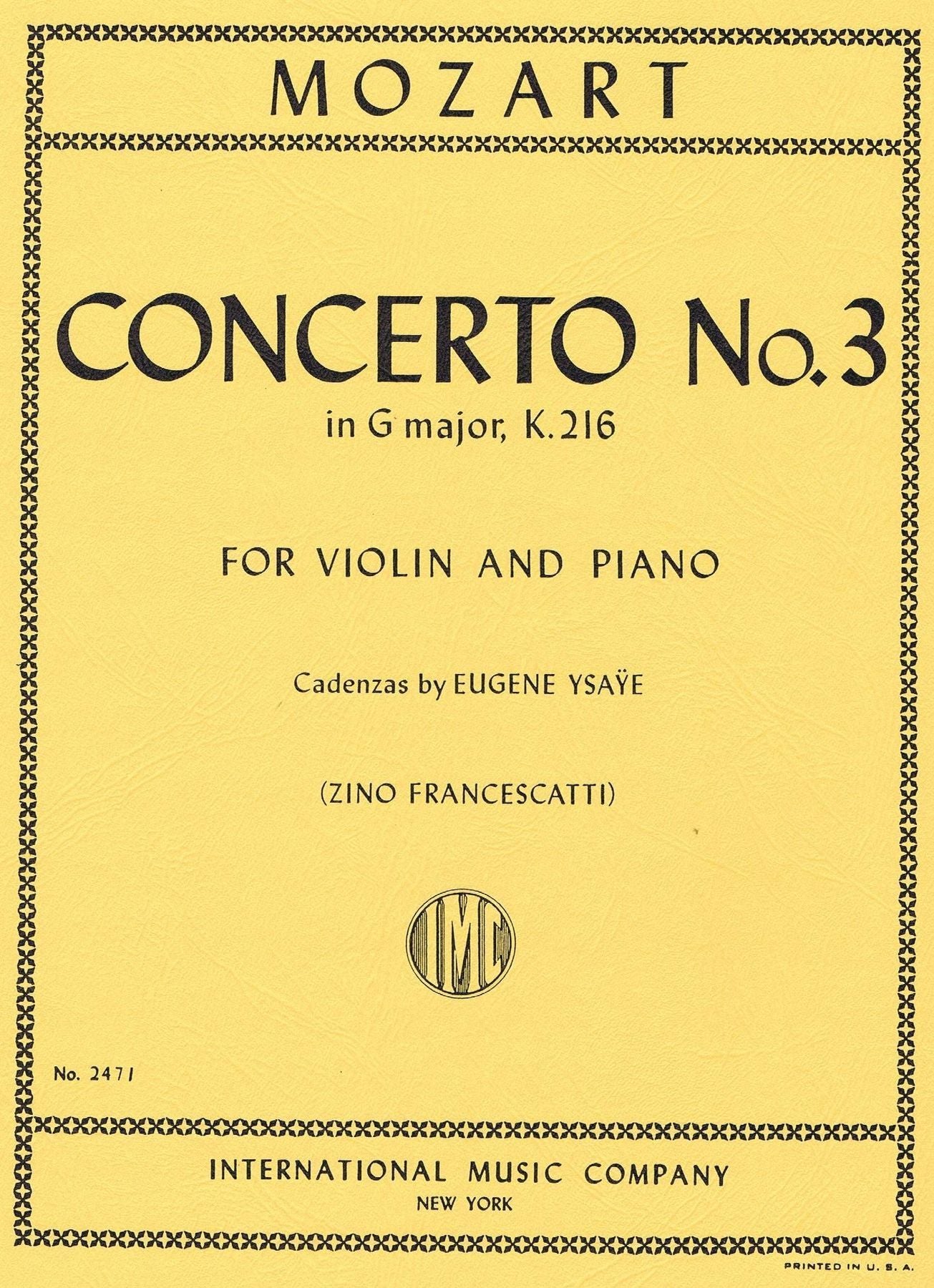 Mozart, Concerto No. 3 In G Major- K. 216, For Violin And Piano.