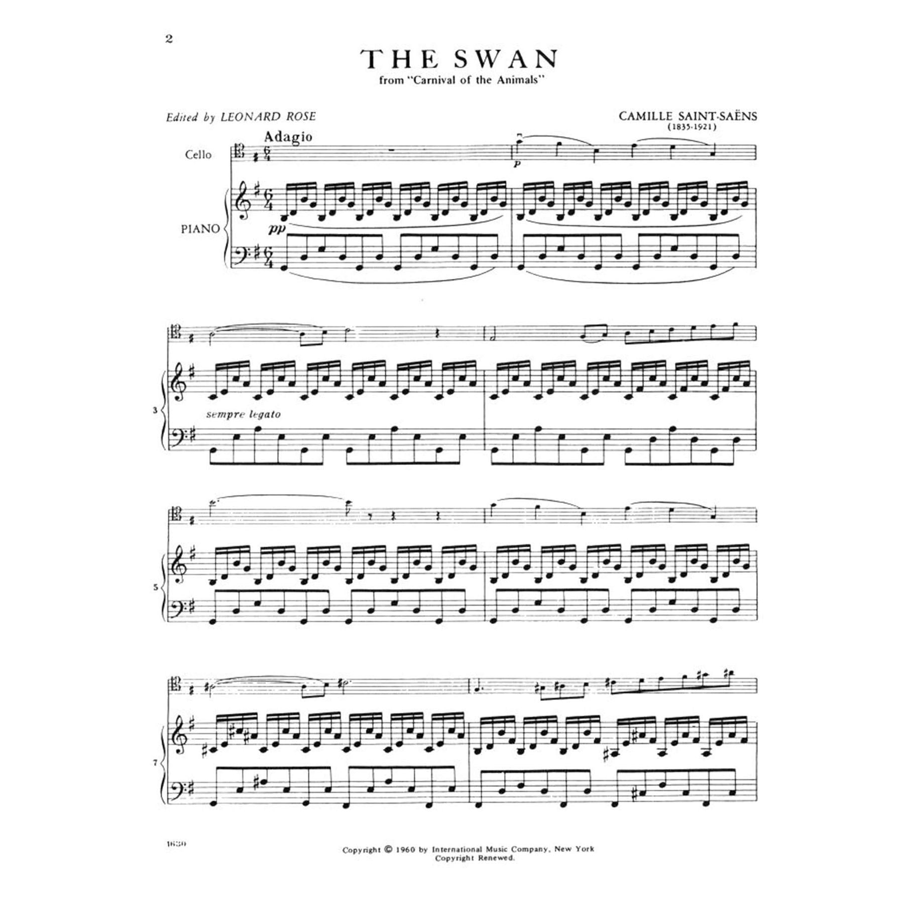 Saint-Saens Camille The Swan from Carnival of the Animals. For Cello and Piano. by International — Slide 2 of 3