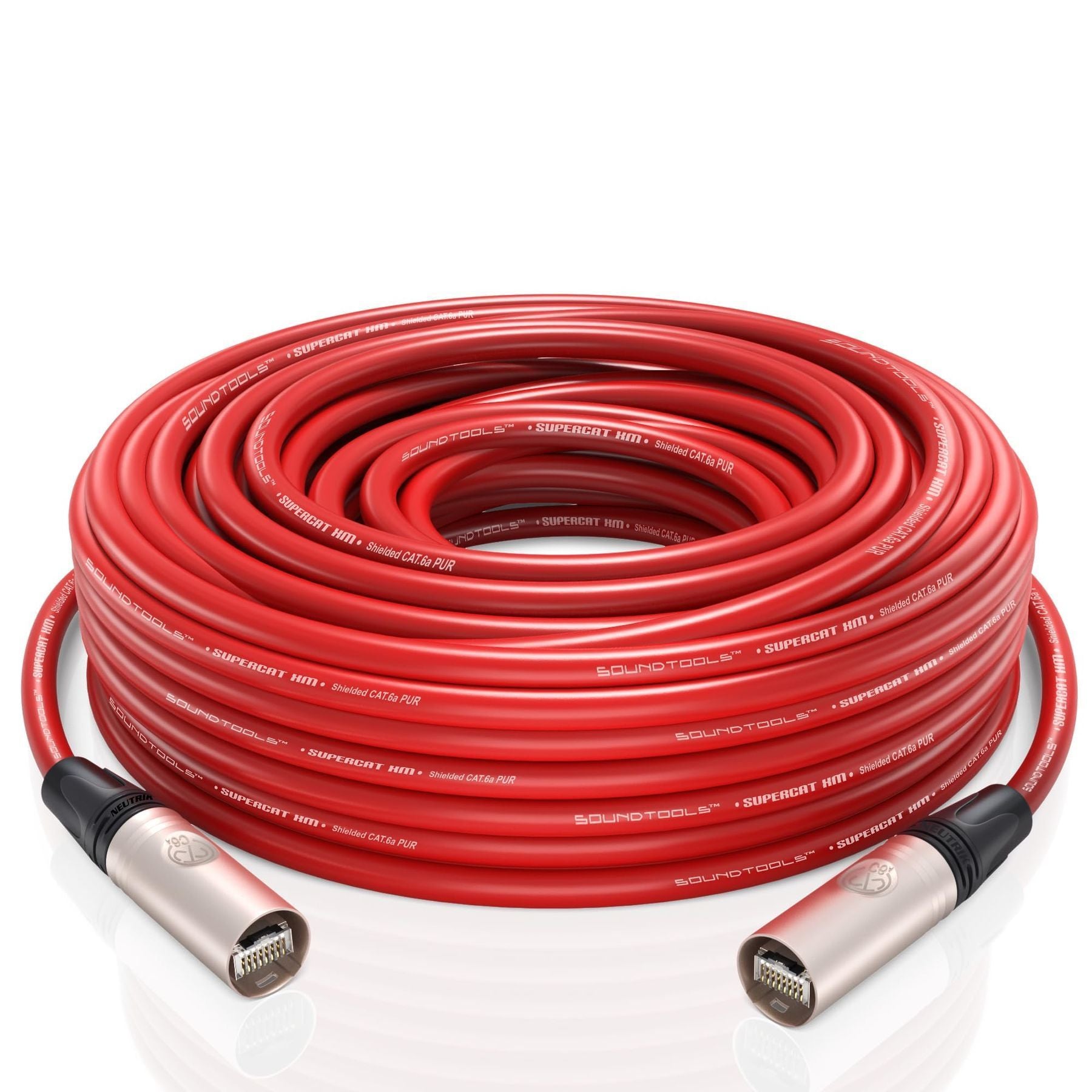 SoundTools SuperCAT XM Festival Grade Shielded CAT6a etherCON Cable – Double Shielded S/FTP Rugged Polyurethane Jacket – AES50 Dante AVB Milan Madi Compatible – High Visibility Red 10m — Slide 1 of 3