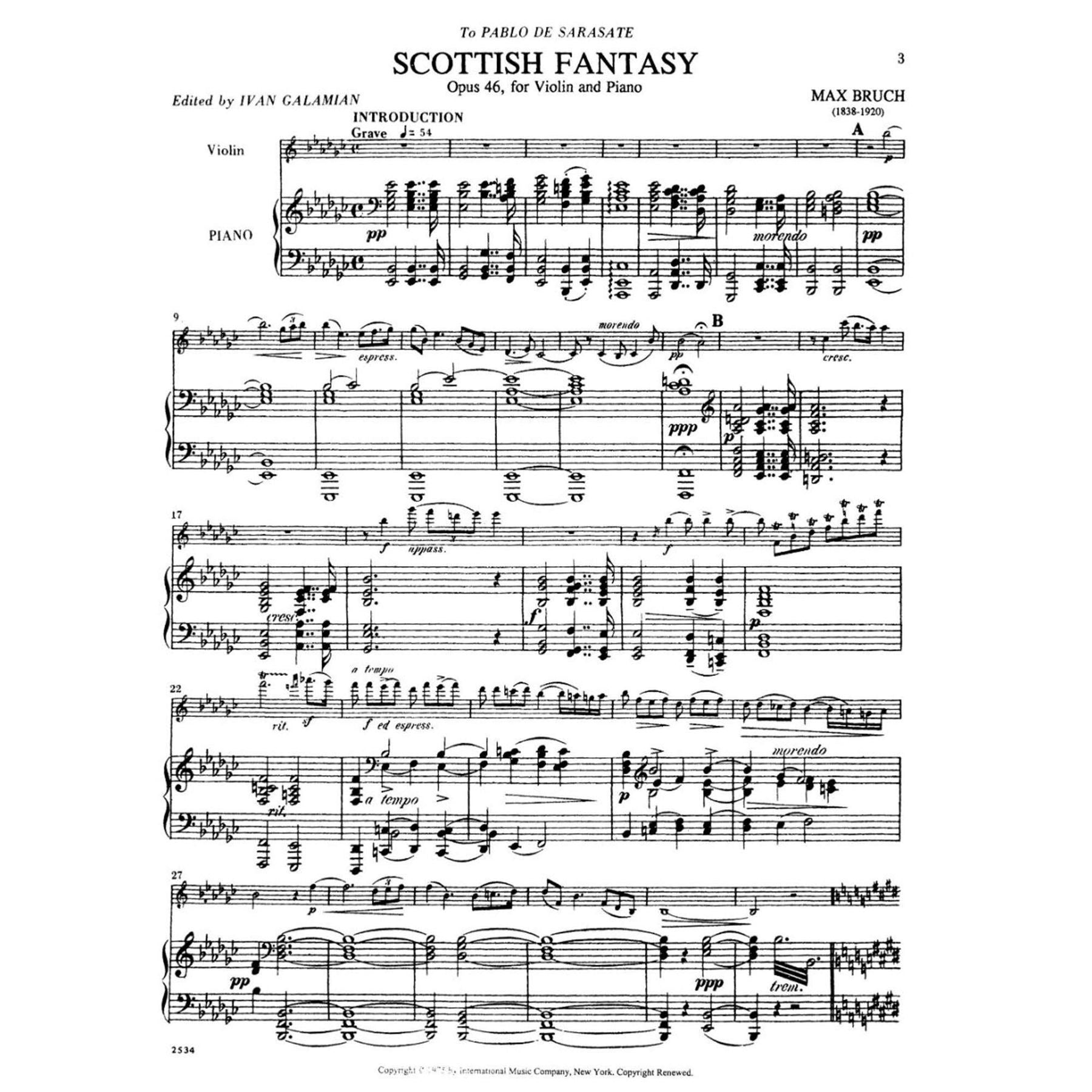 Bruch, Max - Scottish Fantasy Op. 46 for Violin and Piano - Arranged by Galamian - International — Slide 2 of 2