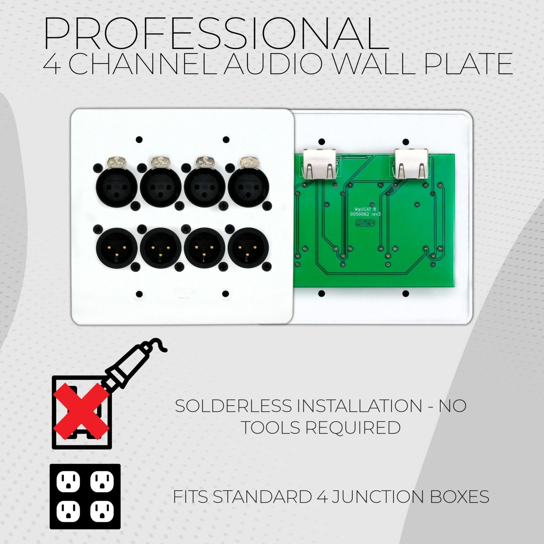 WallCAT 8 - Analog, AES3, DMX and intercom 4 Channel Wall Plate NO Solder Required (White) — Slide 3 of 6