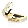 Thalia 24k Gold Finish Capo with White Mother of Pearl Inlay – Premium Guitar Capo with Universal Fretpads for Acoustic, Electric, 6 & 12-String, Classical & Ukulele – Smooth Tuning & Elegant Design