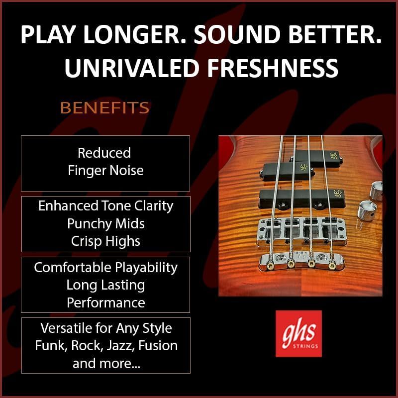GHS Strings – Pressurewound Bass Guitar Strings – Alloy 52 Rollerwound for Smooth Feel, Bright Punchy Tone & Reduced Finger Noise – Made in USA – Light Gauge - (L7200 SET) - 40-96 — Slide 3 of 9