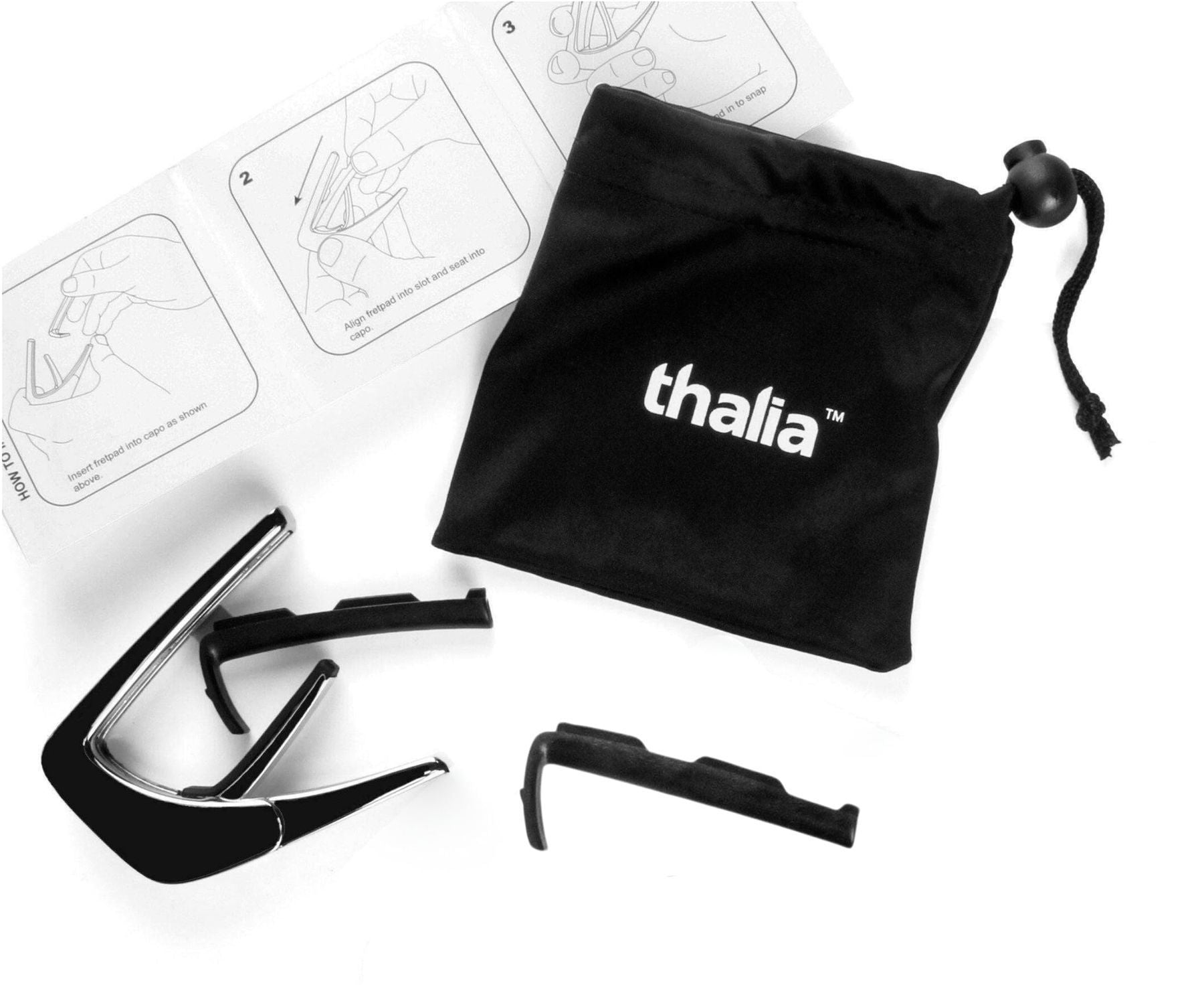 Thalia Guitar Capo - Deluxe Series (New Model with (2) Universal OctaveTouch Fret Pads) Black Chrome - Fouled Anchor — Slide 5 of 5