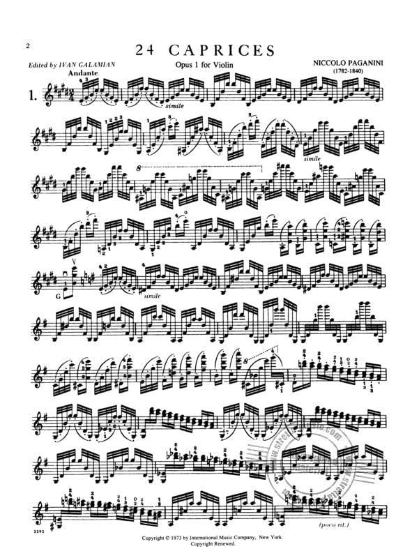 Paganini, Niccolo- 24 Caprices for Violin - by Ivan Galamian - Published by International — Slide 2 of 4