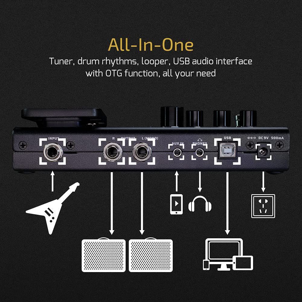 Valeton GP-100 Guitar Bass Amp Modeling IR Cabinets Simulation Multi Language Multi-Effects with Expression Pedal Stereo OTG USB Audio Interface (BLACK) — Slide 6 of 7
