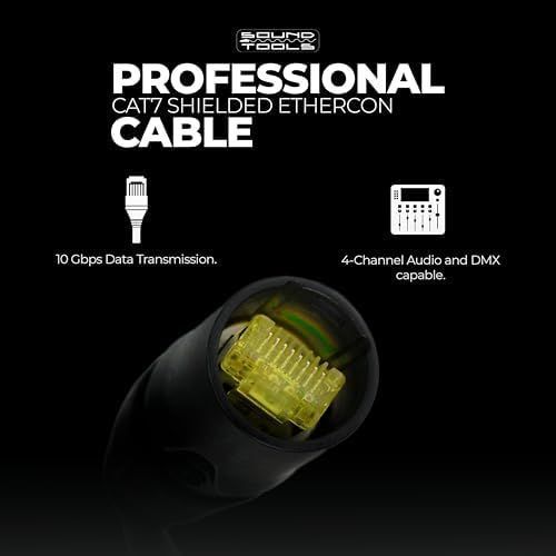 Sound Tools SuperCAT 7 Shielded EtherCON Cable – Professional CAT7 Audio and Data Cable with Neutrik Connectors – Rugged Polyurethane Jacket – 10Gbps High-Speed Performance – 50 Feet Black — Slide 3 of 6