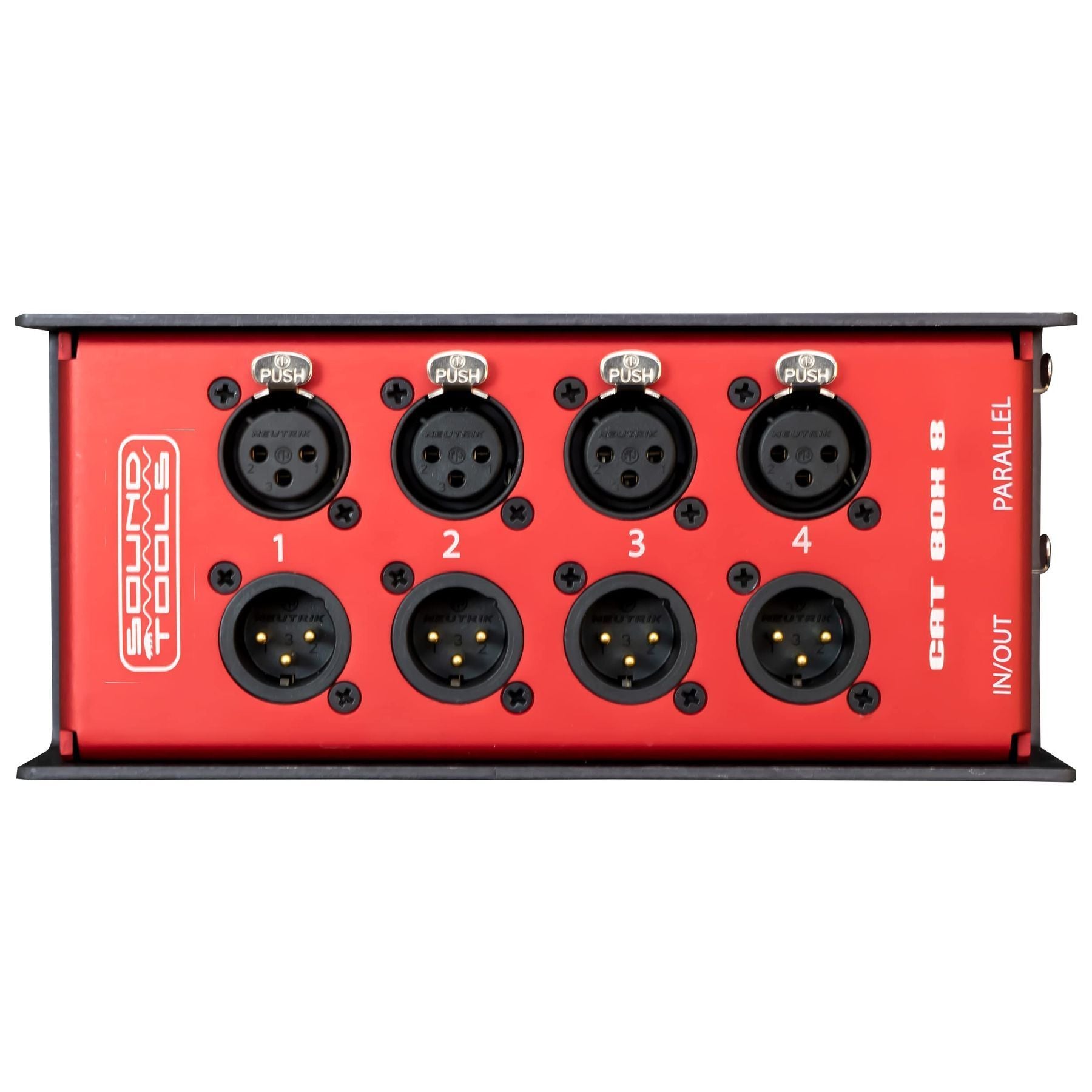 Sound Tools CAT Box 8 Analog Audio Over Cat Stagebox – Passive Audio DMX AES3 COM Transport – 4 Male & 4 Female XLR – etherCON Daisy Chain – Analog Audio Over Cat Cable with Phantom Power Support — Slide 1 of 6