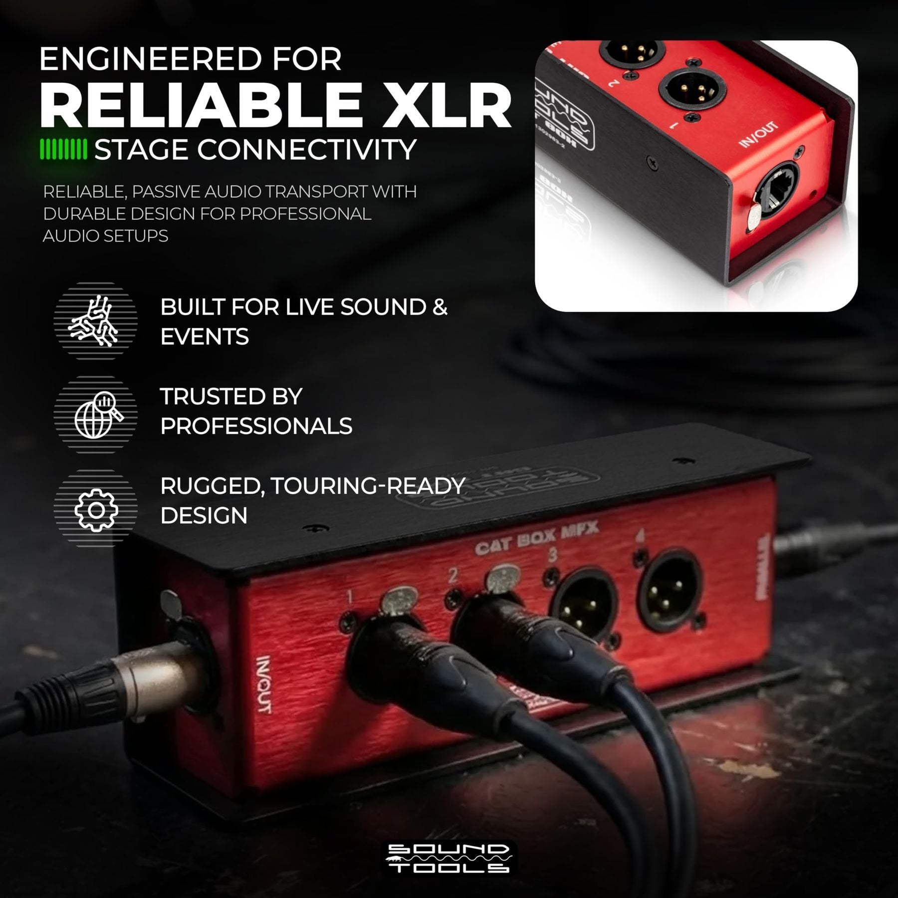 Sound Tools CAT Box MX - Male XLR Stage Box with Analog Audio Over Shielded CAT Cable. Send 4 Channels of Audio, DMX, Clear-Com or AES. — Slide 7 of 7