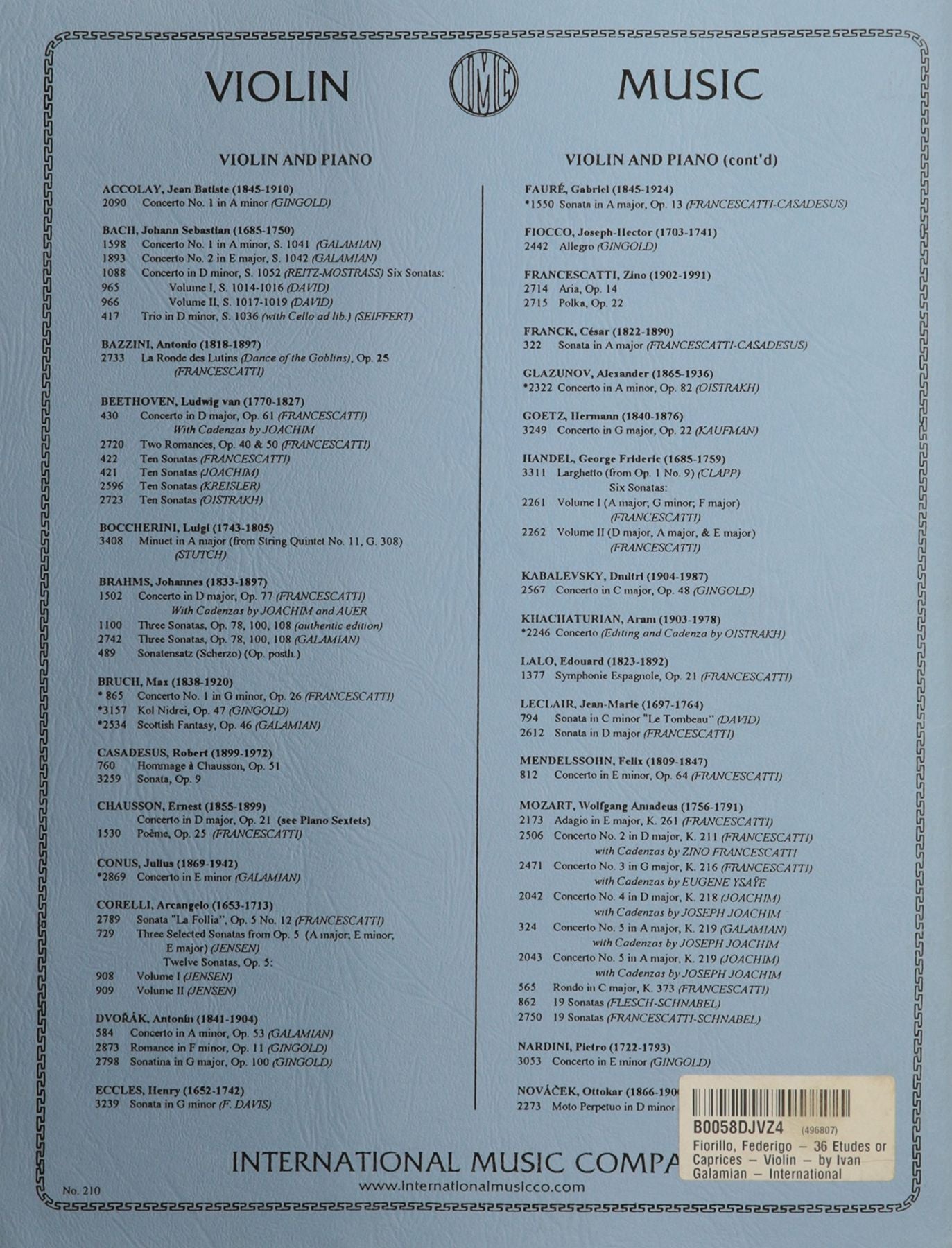 Fiorillo, Federigo - 36 Etudes or Caprices - Violin - by Ivan Galamian - International — Slide 2 of 2