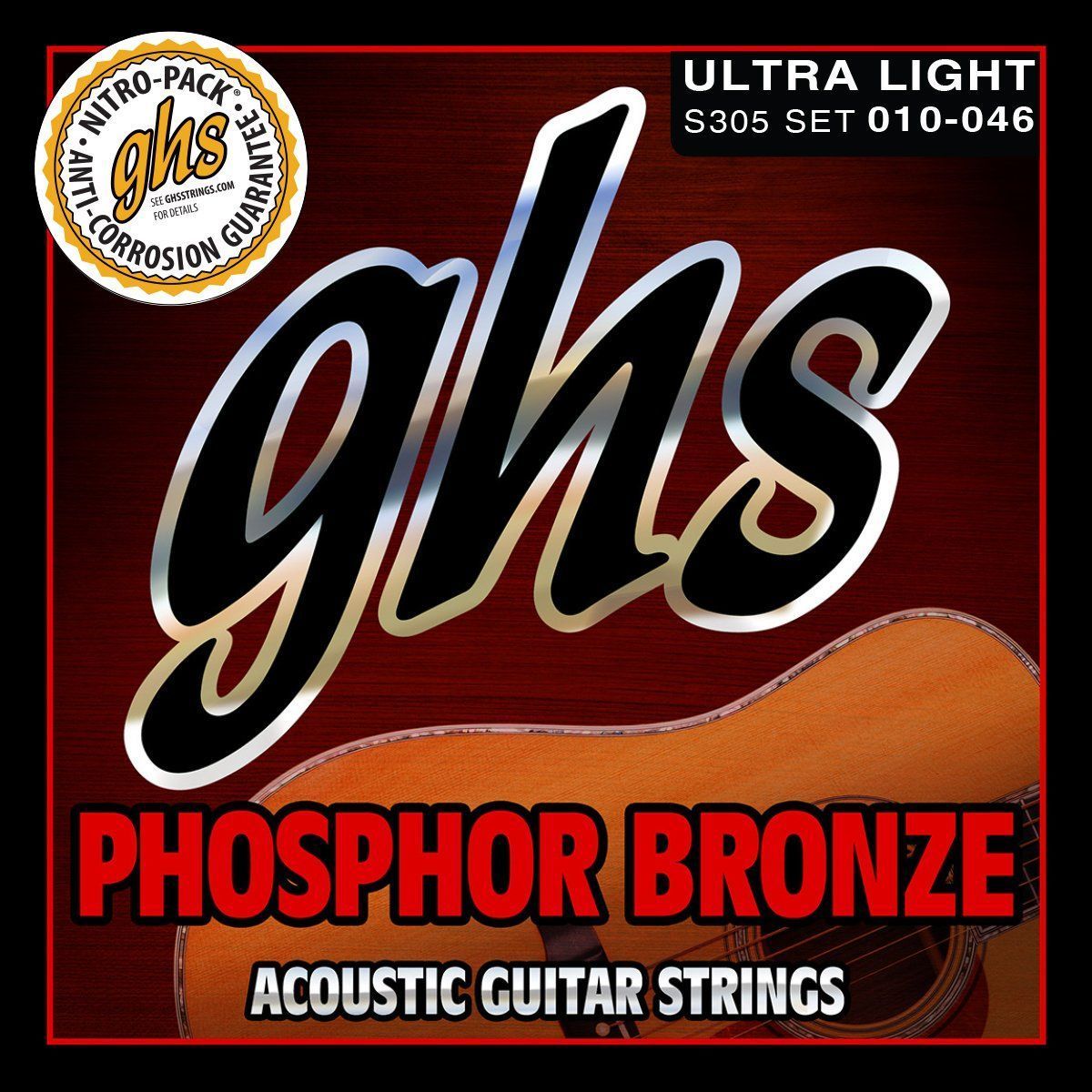 GHS Strings – Phosphor Bronze Acoustic Guitar Strings – Warm, Rich Tone, Balanced & Long-Lasting - For Acoustic, Fingerstyle, Strumming, Country, Rock, S305 Set (UL) Ultra Light Gauge 10-46, 3 PACK — Slide 8 of 9