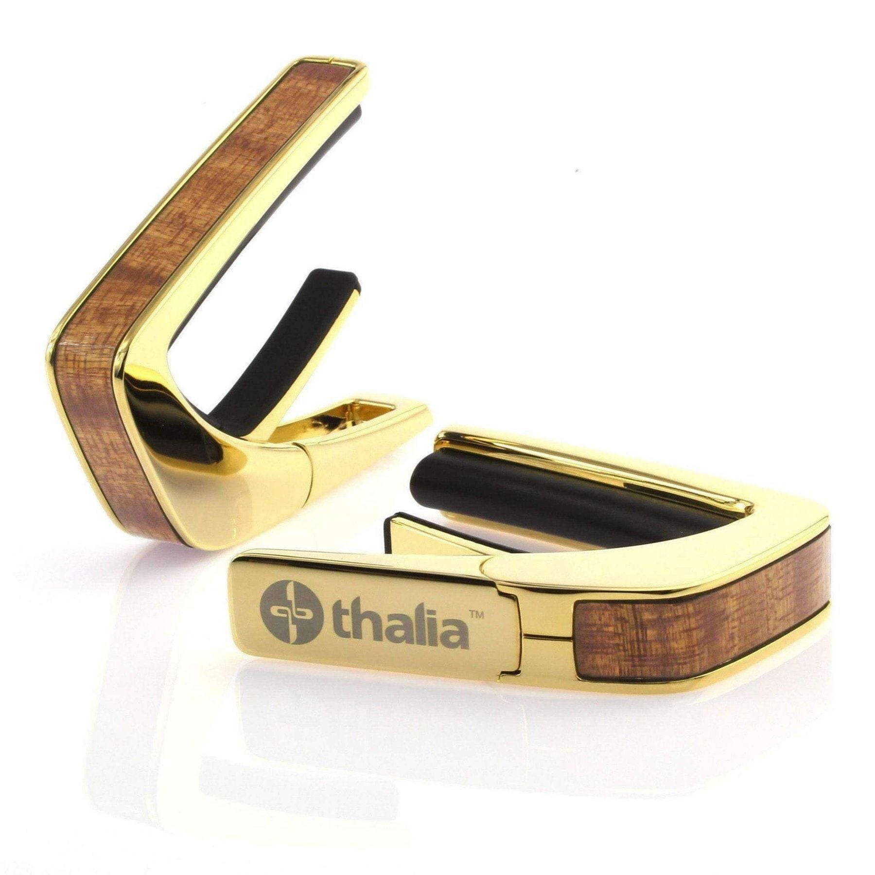 THALIA BLACK CHROME FINISH CAPO WITH SAPELE INLAY — Slide 1 of 3