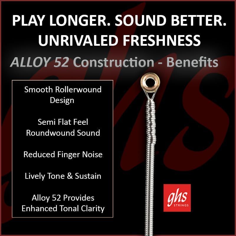 GHS Strings – Pressurewound Bass Guitar Strings – Alloy 52 Rollerwound for Smooth Feel, Bright Punchy Tone & Reduced Finger Noise – Made in USA – Light Gauge - (L7200 SET) - 40-96 — Slide 4 of 9