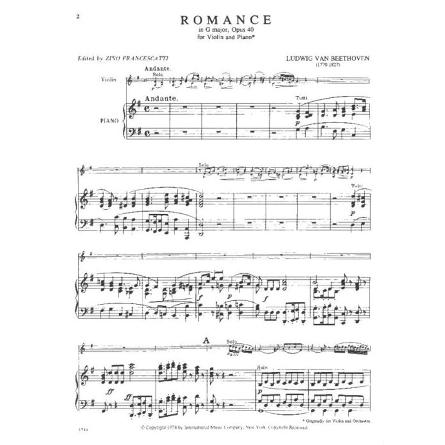 Beethoven Ludwig Two Romances Op. 40 and 50 Violin and Piano by Zino Francescatti - International — Slide 2 of 3
