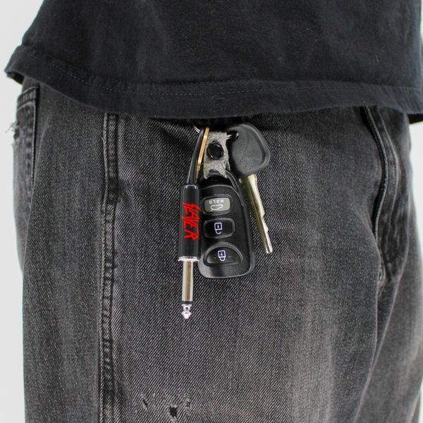 P Pluginz Jack Rack wall mounting Key Hanger. Includes 4 Guitar Plug Keychains and wall mounting Hardware. (Slayer)
