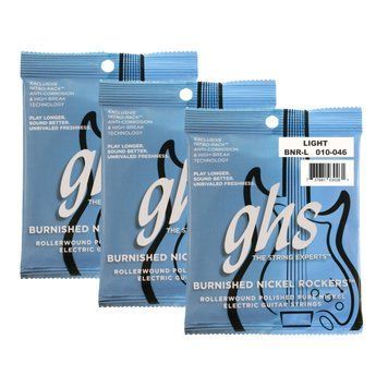 GHS Strings - Burnished Nickel Rockers - Electric Guitar Strings - Pure Nickel - Polished for a Smooth Feel - Warm Vintage Tone - Retro Rock & Blues Sound - Light Gauge - BNR-L SET - 10-46 - 3 PACK
