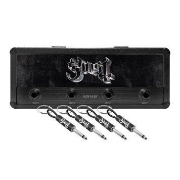 P Pluginz Jack Rack wall mounting Key Hanger. Includes 4 Guitar Plug Keychains and wall mounting Hardware. (Ghost)