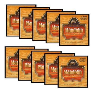 GHS A240-10 Pack, Mandolin Strings, Phosphor Bronze, Loop End, Ultra Light (9-32), Pack of 10