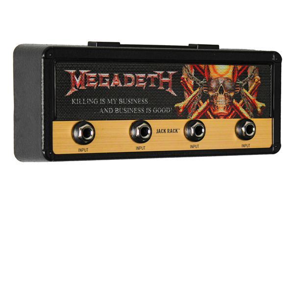P Pluginz Jack Rack wall mounting Key Hanger. Includes 4 Guitar Plug Keychains and wall mounting Hardware. (Megadeth)