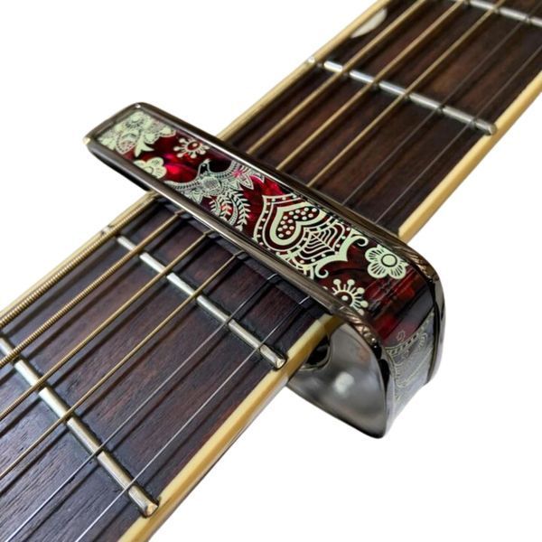 Thalia Guitar Capo - Deluxe Series (New Model with (2) Universal OctaveTouch Fret Pads) Black Chrome - Crimson Phoenix
