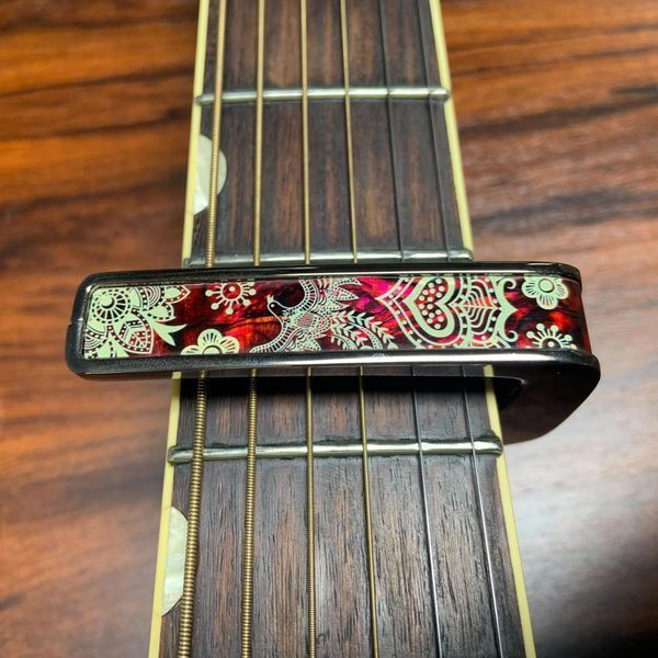Thalia Guitar Capo - Deluxe Series (New Model with (2) Universal OctaveTouch Fret Pads) Black Chrome - Crimson Phoenix