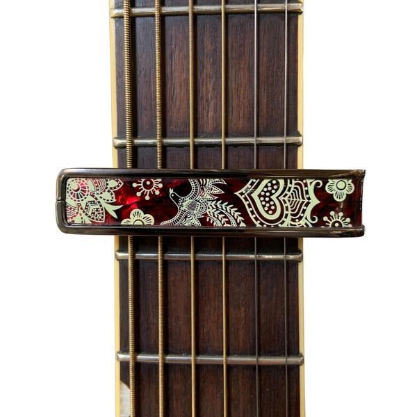 Thalia Guitar Capo - Deluxe Series (New Model with (2) Universal OctaveTouch Fret Pads) Black Chrome - Crimson Phoenix