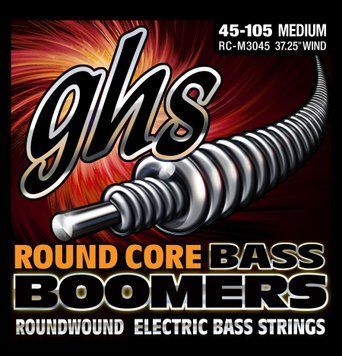 GHS Strings RC-M3045 Round Core Bass Boomers, 4-Set, Medium Gauge, 45-105, (37.25" winding)