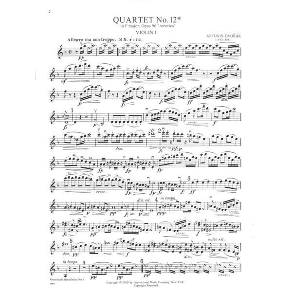 Dvorak, Antonin String Quartet No.12 in F Major Op. 96 American Two Violins, Viola & Cello Paganini